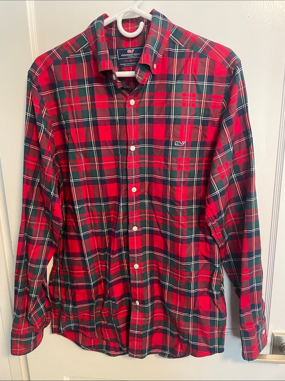 Vineyard Vines Red & Green Plaid Cotton Button-Down Shirt